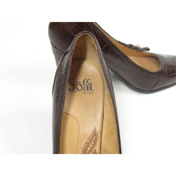 Sofft Leather Croc Square Toed Heels Pumps Brown Women  Size 9 - Picture 7 of 9